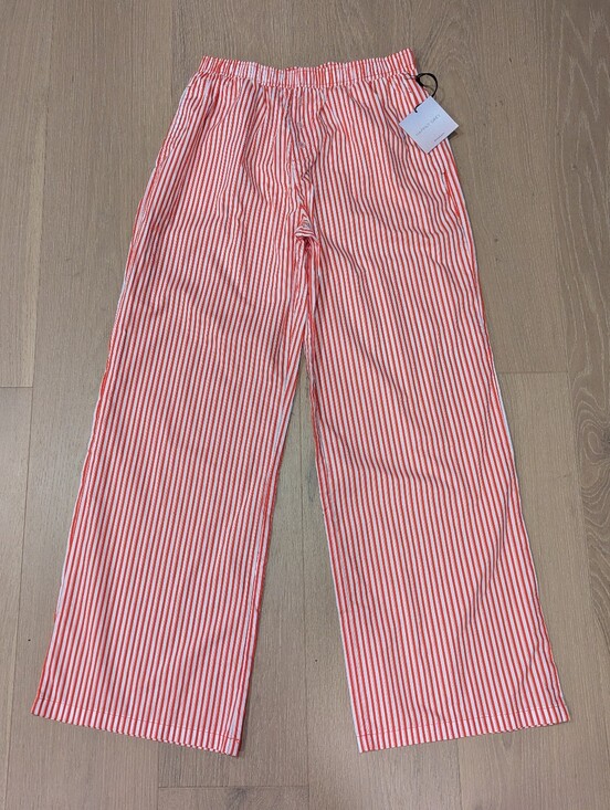 Happily Grey Pants - Striped Red and White Cotton Lounge Pants